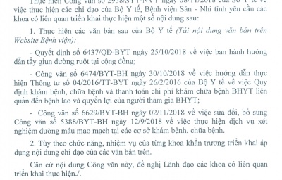 Công văn số 680/BVSN-KHTH v/v Thực hiện các chỉ đạo của Bộ Y tế.